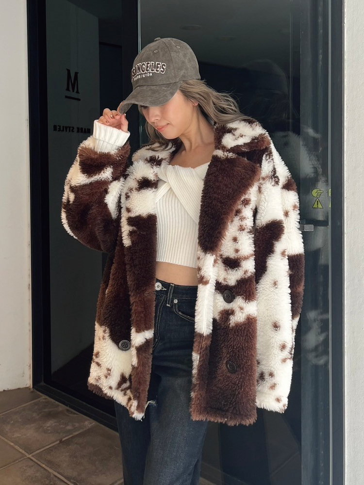 GYDA】 ジェイダ フーディーフェイクレザーボアコート フーディー